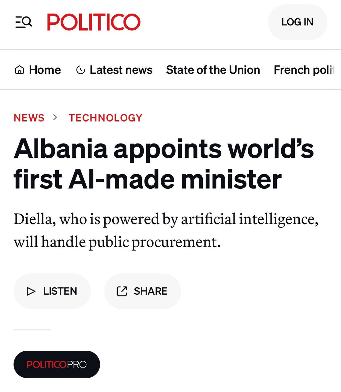 Albania has become the first country in the world to have an AI minister — not a minister for AI, but a virtual minister made of pixels and code and powered by artificial intelligence.  Her name is Diella, meaning sunshine in Albanian, and she will be responsible for all public procurement, Prime Minister Edi Rama said Thursday.“